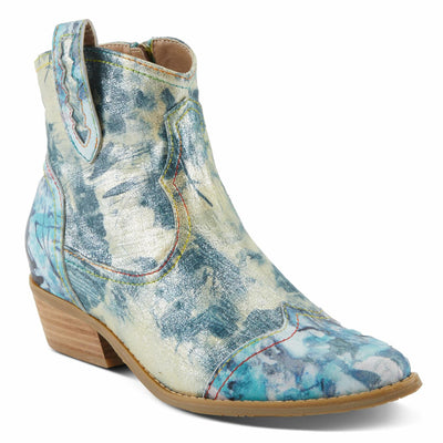 Spring Step L'Artiste Women's FLIRTINI Western Summer Boots - Metallic Leather, Pull Tabs, Low Stacked Heel Blue Multi EU 38 / US 7.5-8