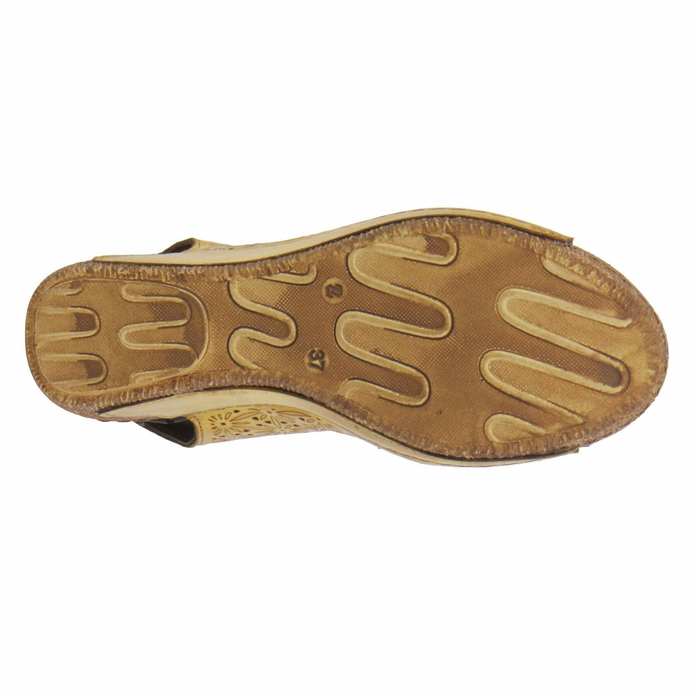 Spring Step Inocencia Women's Leather Wedge Sandals | Low Heel Sandals for Women with Floral Laser Cut Design, Hook and Loop Strap, Mediterranean Style Yellow EU 41 / US 9.5-10