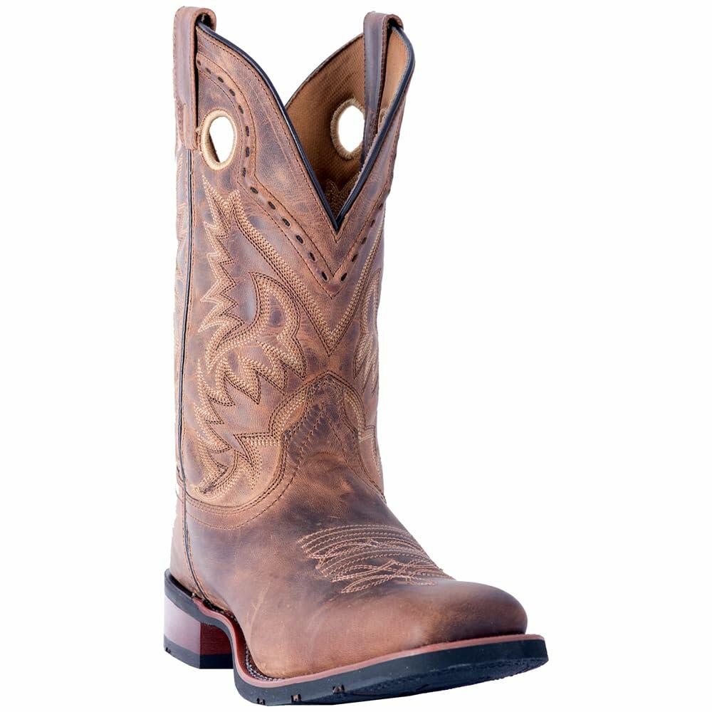 Laredo Mens Kane Embroidered Square Toe Pull On Casual Boots Mid Calf - Brown - Size 13 D