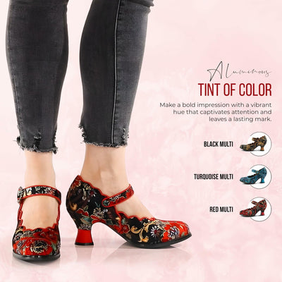 L'Artiste by Spring Step Women's Adodora Mary Jane Heeled, Black Multi, 5