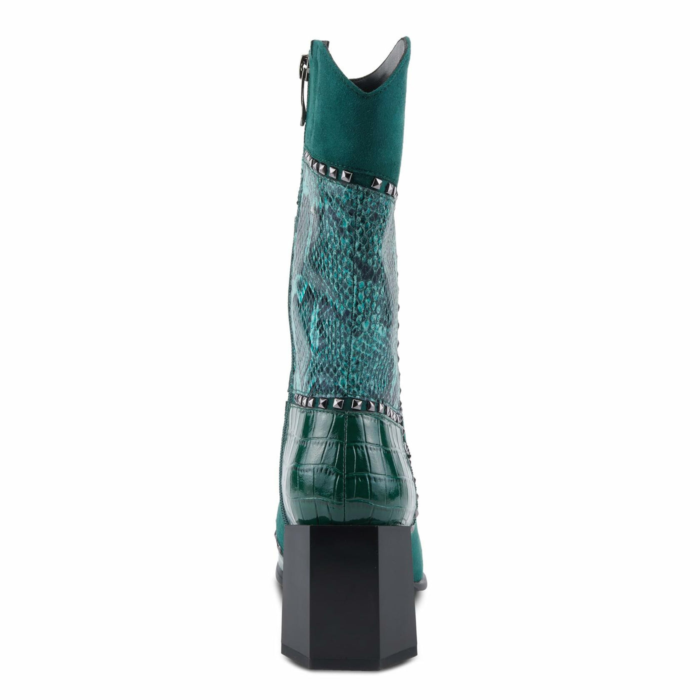 Azura Women's ZAYRINA Mid-Shaft Leather Boots with Animal Print, Stud Details, and Zipper Closure Green EU 35 / US 5
