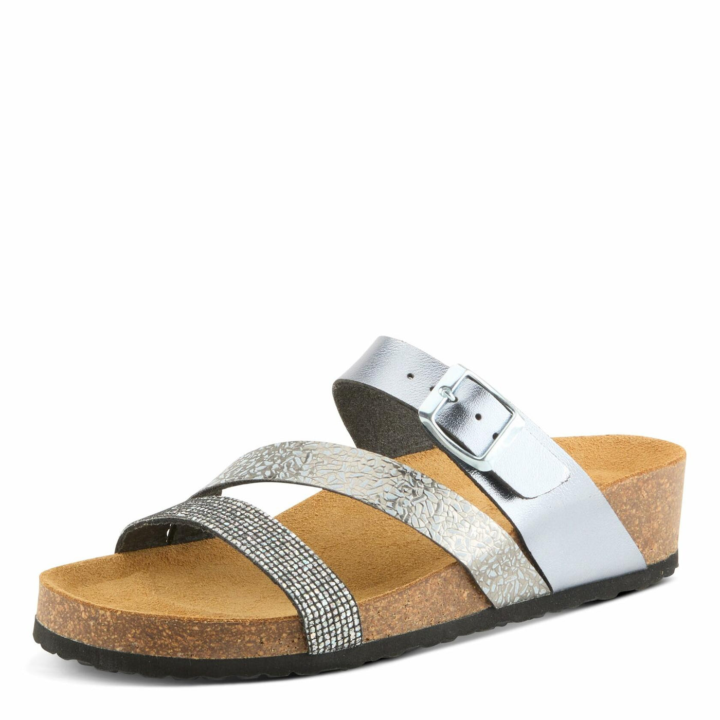Spring Step ARENALL Women's Asymmetrical Sandals Slide - Eye-Catching Buckle Detail, Exceptional Comfort Pewter Multi EU 38 / US 7.5-8