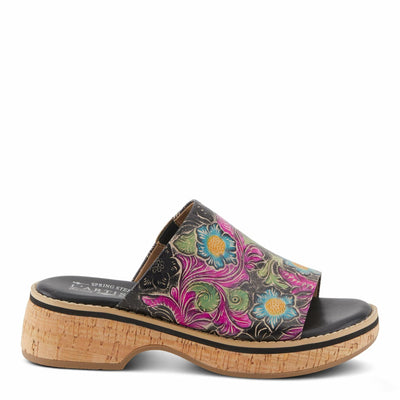 Spring Step L'Artiste Women's ALDINA Hand-Painted Leather Slides with Cushioned Comfort Black Multi EU 37 / US 6.5-7