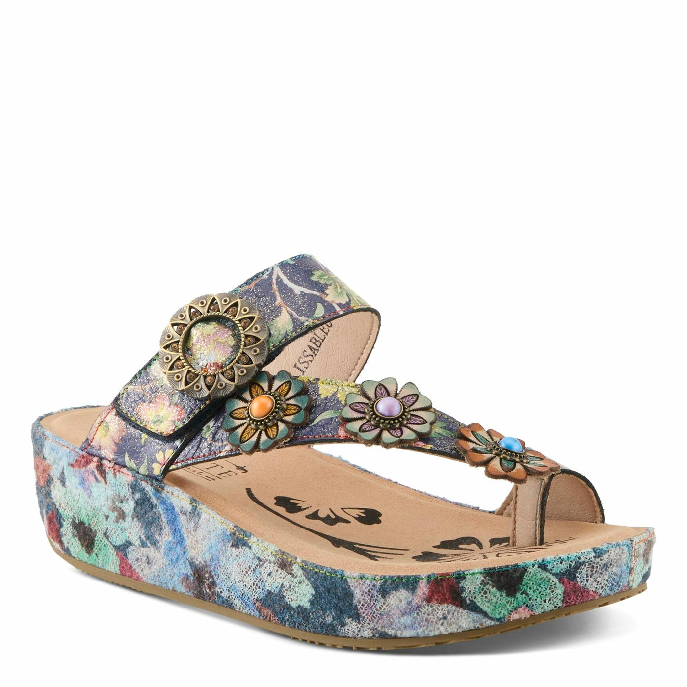 L'Artiste by Spring Step Women's Blissbloom Sandal, Navy Multi, 9