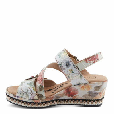 L'Artiste Women's BLISSFUL Hook and Loop Sandals - Floral Embossed Leather, Decorative Flower Accents, Adjustable Fit ICE MULTI EU 40 / US 9