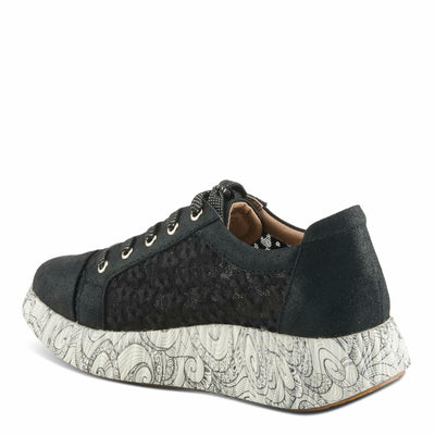 L'Artiste Women's SNEAKHEART Lace-Up Sneakers – Metallic Floral Embroidery, Breathable Mesh, Removable Insole, Street-Chic Design Black Multi EU 38 / US 7.5-8