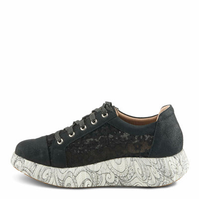 L'Artiste Women's SNEAKHEART Lace-Up Sneakers – Metallic Floral Embroidery, Breathable Mesh, Removable Insole, Street-Chic Design Black Multi EU 38 / US 7.5-8