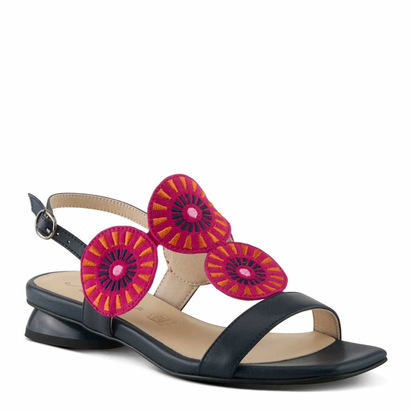 Azura Women's BROIDER Buckle Sandals - Leather Upper, Cushioned Footbed, Adjustable Slingback NAVY MULTI EU 39 / US 8.5