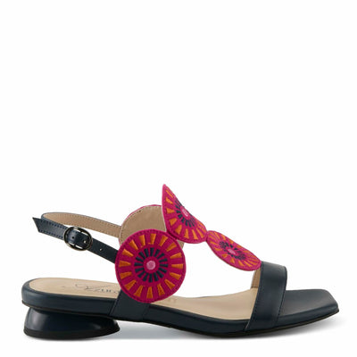 Azura Women's BROIDER Buckle Sandals - Leather Upper, Cushioned Footbed, Adjustable Slingback NAVY MULTI EU 39 / US 8.5