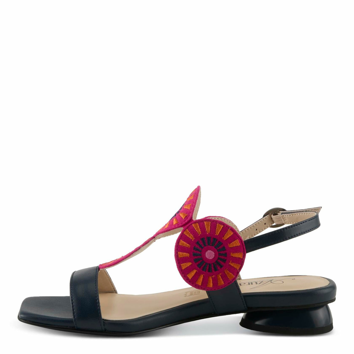 Azura Women's BROIDER Buckle Sandals - Leather Upper, Cushioned Footbed, Adjustable Slingback NAVY MULTI EU 39 / US 8.5