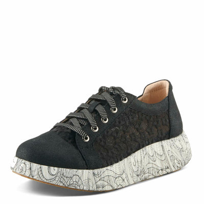 L'Artiste Women's SNEAKHEART Lace-Up Sneakers – Metallic Floral Embroidery, Breathable Mesh, Removable Insole, Street-Chic Design Black Multi EU 38 / US 7.5-8