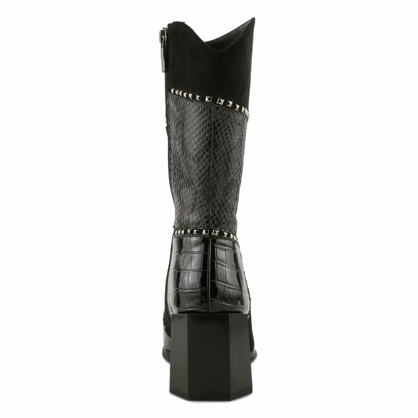 Azura Women's ZAYRINA Mid-Shaft Leather Boots with Animal Print, Stud Details, and Zipper Closure Black EU 37 / US 6.5-7