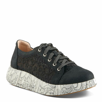 L'Artiste Women's SNEAKHEART Lace-Up Sneakers – Metallic Floral Embroidery, Breathable Mesh, Removable Insole, Street-Chic Design Black Multi EU 38 / US 7.5-8
