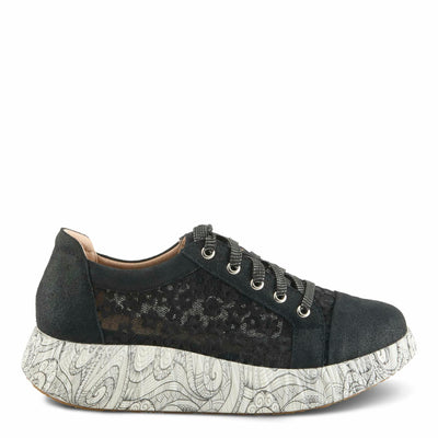 L'Artiste Women's SNEAKHEART Lace-Up Sneakers – Metallic Floral Embroidery, Breathable Mesh, Removable Insole, Street-Chic Design Black Multi EU 38 / US 7.5-8