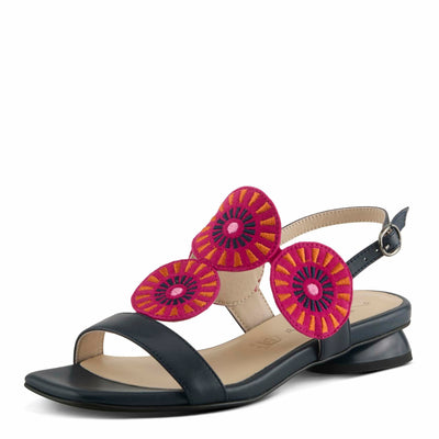 Azura Women's BROIDER Buckle Sandals - Leather Upper, Cushioned Footbed, Adjustable Slingback NAVY MULTI EU 39 / US 8.5