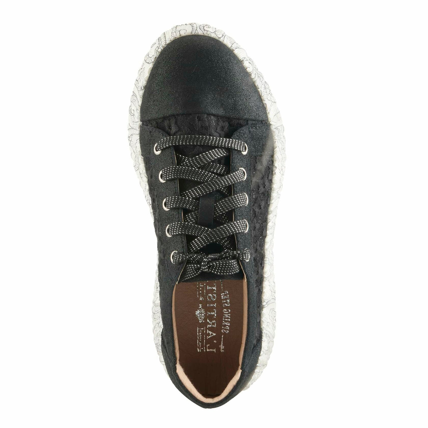 L'Artiste Women's SNEAKHEART Lace-Up Sneakers – Metallic Floral Embroidery, Breathable Mesh, Removable Insole, Street-Chic Design Black Multi EU 38 / US 7.5-8