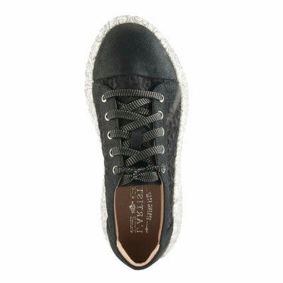 L'Artiste Women's SNEAKHEART Lace-Up Sneakers – Metallic Floral Embroidery, Breathable Mesh, Removable Insole, Street-Chic Design Black Multi EU 38 / US 7.5-8