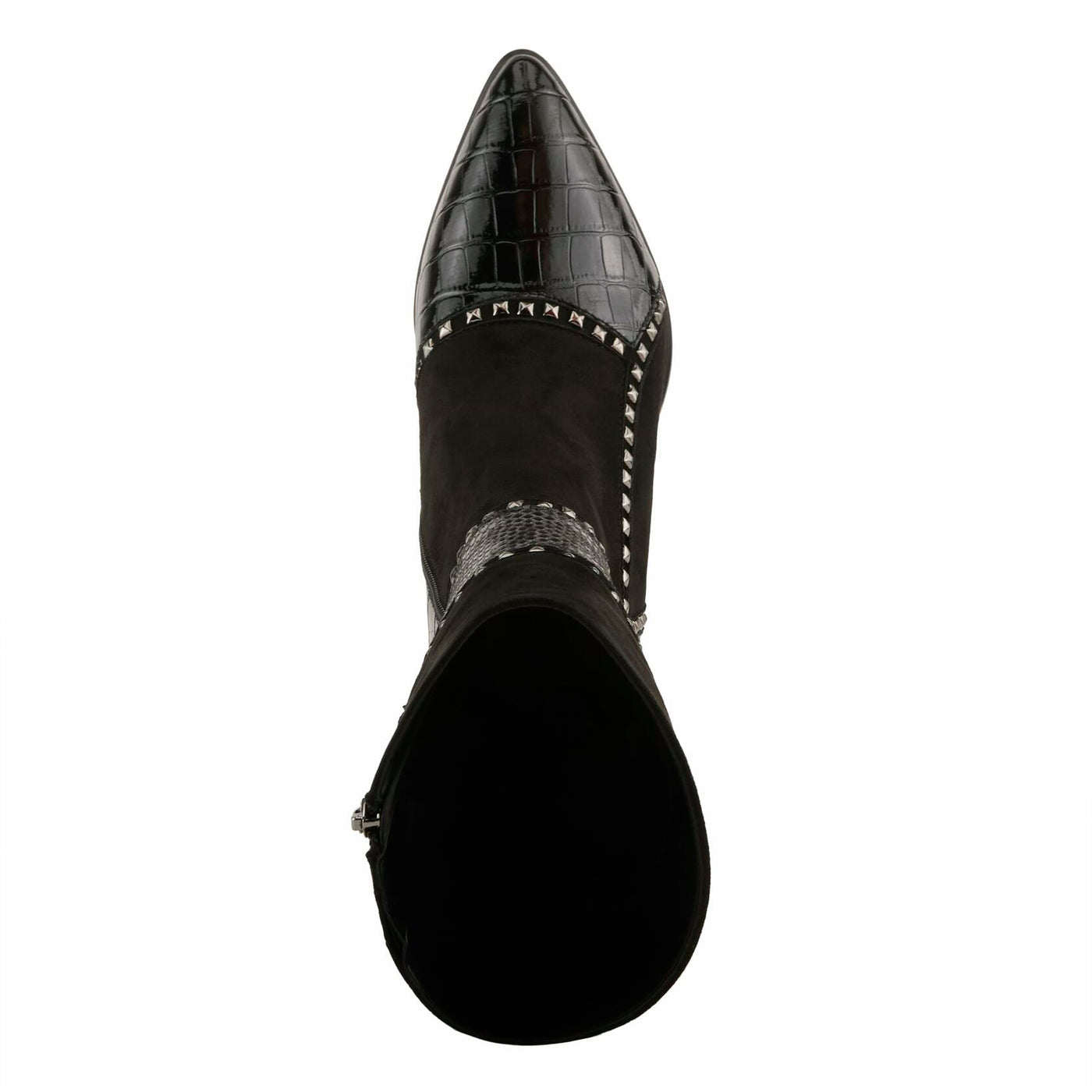 Azura Women's ZAYRINA Mid-Shaft Leather Boots with Animal Print, Stud Details, and Zipper Closure Black EU 37 / US 6.5-7