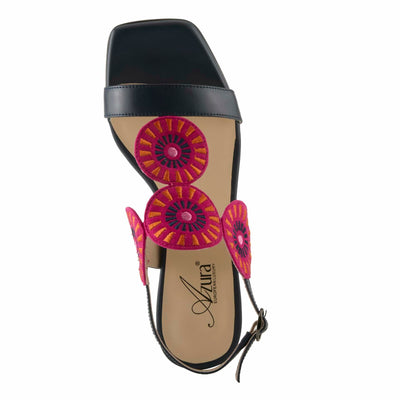 Azura Women's BROIDER Buckle Sandals - Leather Upper, Cushioned Footbed, Adjustable Slingback NAVY MULTI EU 39 / US 8.5