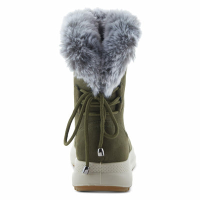 Flexus Snowbird Mid-Calf Boot - Waterproof Microsuede Upper Faux Fur Lining - Slip-On Padded Insole Flexible Polyurethane Outsole 1.5" Heel Cozy Winter Bootie Olive Green EU 42 / US 10.5-11