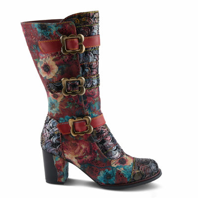 Spring Step L'Artiste Averie Women's Moto-Inspired Bootie - Quilted Upper, Metallic Prints, Decorative Straps Red Multi EU 38/ US 7.5-8