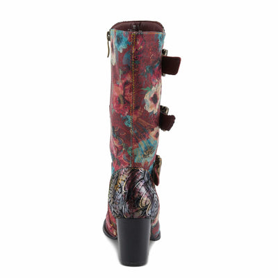 Spring Step L'Artiste Averie Women's Moto-Inspired Bootie - Quilted Upper, Metallic Prints, Decorative Straps Red Multi EU 38/ US 7.5-8