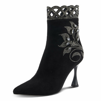 Azura Women's ROYALREIGN Elegant Suede Booties with Royal Embellishments, Comfortable Heel, and Zipper Closure Black EU 35 / US 5
