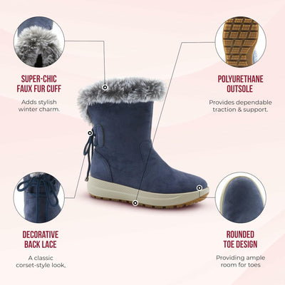 Flexus Snowbird Mid-Calf Boot - Waterproof Microsuede Upper Faux Fur Lining - Slip-On Padded Insole Flexible Polyurethane Outsole 1.5" Heel Cozy Winter Bootie Olive Green EU 42 / US 10.5-11