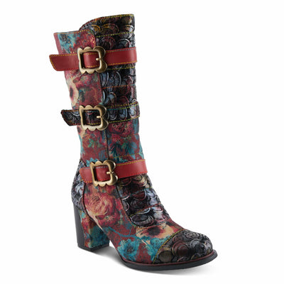 Spring Step L'Artiste Averie Women's Moto-Inspired Bootie - Quilted Upper, Metallic Prints, Decorative Straps Red Multi EU 38/ US 7.5-8