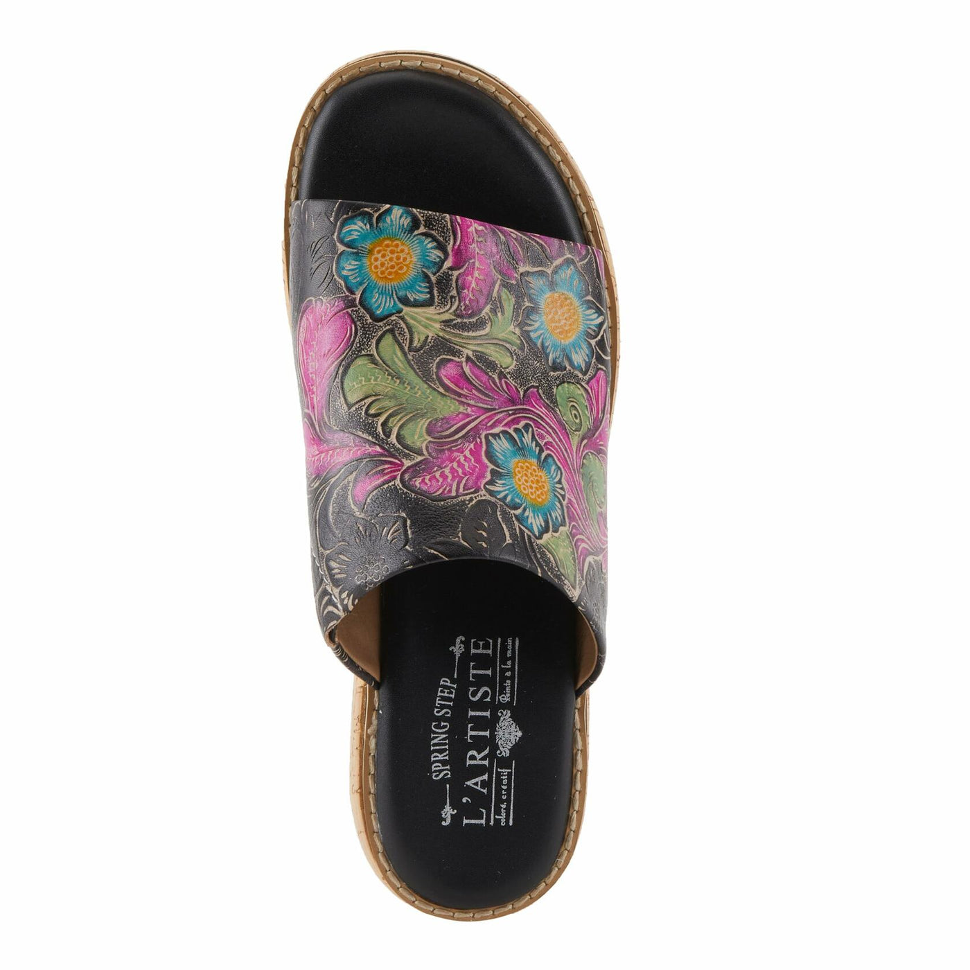 Spring Step L'Artiste Women's ALDINA Hand-Painted Leather Slides with Cushioned Comfort Black Multi EU 39 / US 8.5