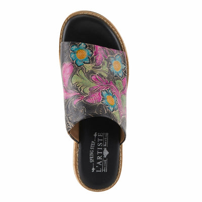 Spring Step L'Artiste Women's ALDINA Hand-Painted Leather Slides with Cushioned Comfort Black Multi EU 39 / US 8.5