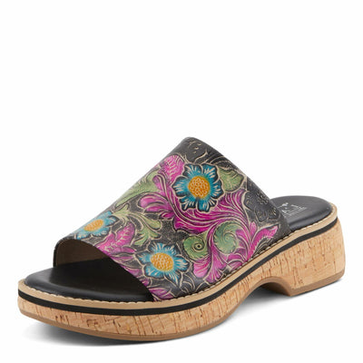 Spring Step L'Artiste Women's ALDINA Hand-Painted Leather Slides with Cushioned Comfort Black Multi EU 39 / US 8.5