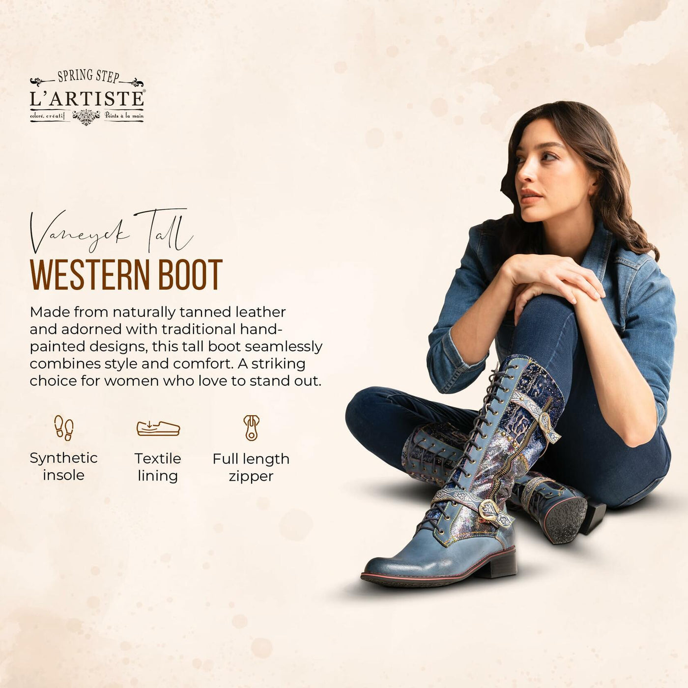 Spring Step L'Artiste Women's Vaneyck Leather Tall Boot Blue Multi EU 40 / US 9