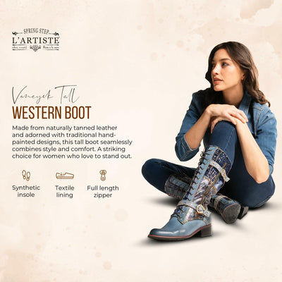 Spring Step L'Artiste Women's Vaneyck Leather Tall Boot Blue Multi EU 40 / US 9