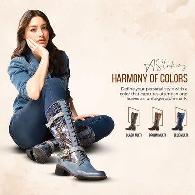 Spring Step L'Artiste Women's Vaneyck Leather Tall Boot Blue Multi EU 40 / US 9