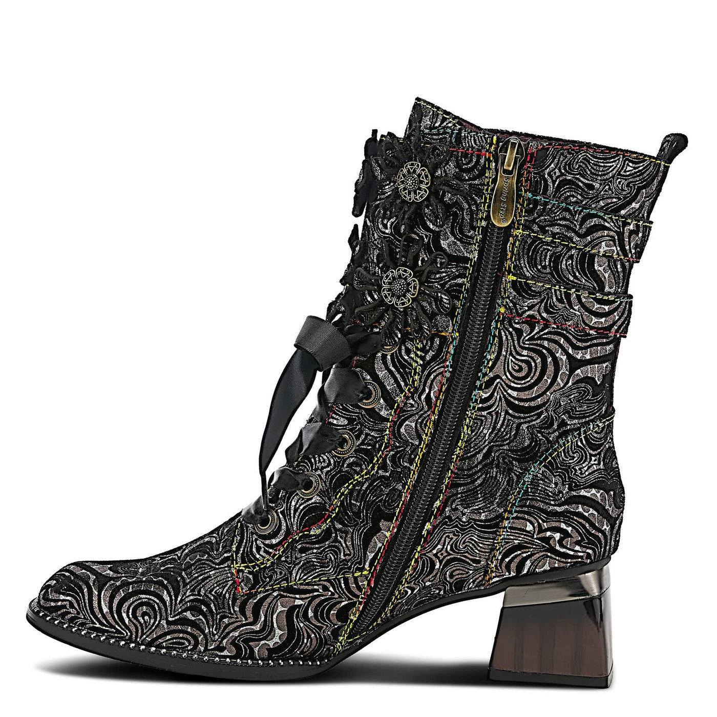 Spring Step L'Artiste Originala Women's Suede Boot – Handpainted Western Style with Buckle, Zipper, Lace-Up - Comfortable Rubber Sole, Padded Insole, Black EU 37 / US 6.5-7