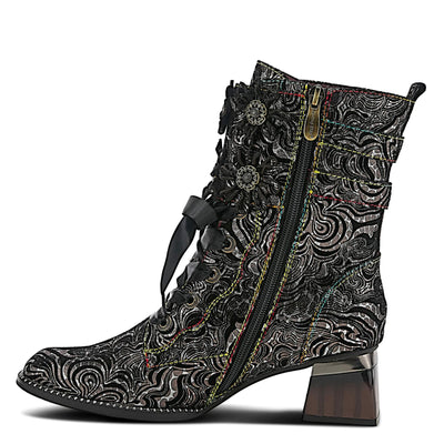 Spring Step L'Artiste Originala Women's Suede Boot – Handpainted Western Style with Buckle, Zipper, Lace-Up - Comfortable Rubber Sole, Padded Insole, Black EU 37 / US 6.5-7