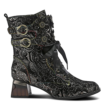 Spring Step L'Artiste Originala Women's Suede Boot – Handpainted Western Style with Buckle, Zipper, Lace-Up - Comfortable Rubber Sole, Padded Insole, Black EU 37 / US 6.5-7