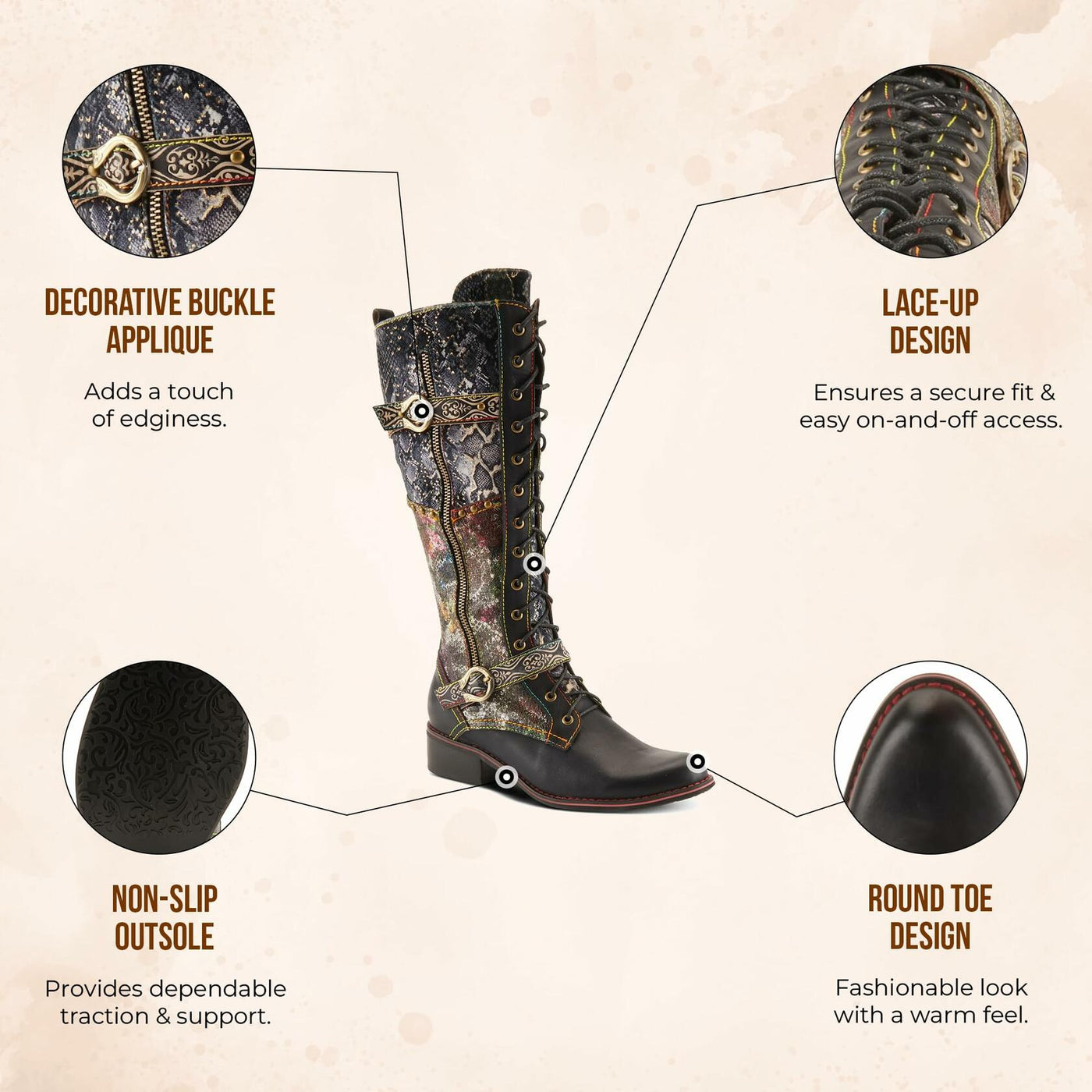 Spring Step L'Artiste Women's Vaneyck Leather Tall Boot Black Multi EU 40 / US 9