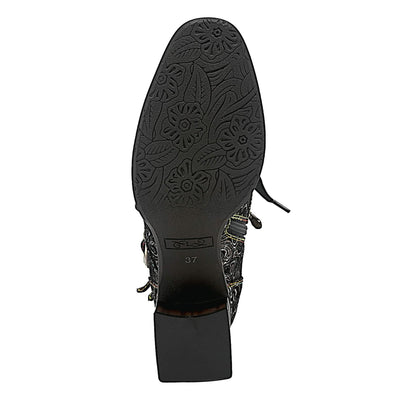 Spring Step L'Artiste Originala Women's Suede Boot – Handpainted Western Style with Buckle, Zipper, Lace-Up - Comfortable Rubber Sole, Padded Insole, Black EU 37 / US 6.5-7