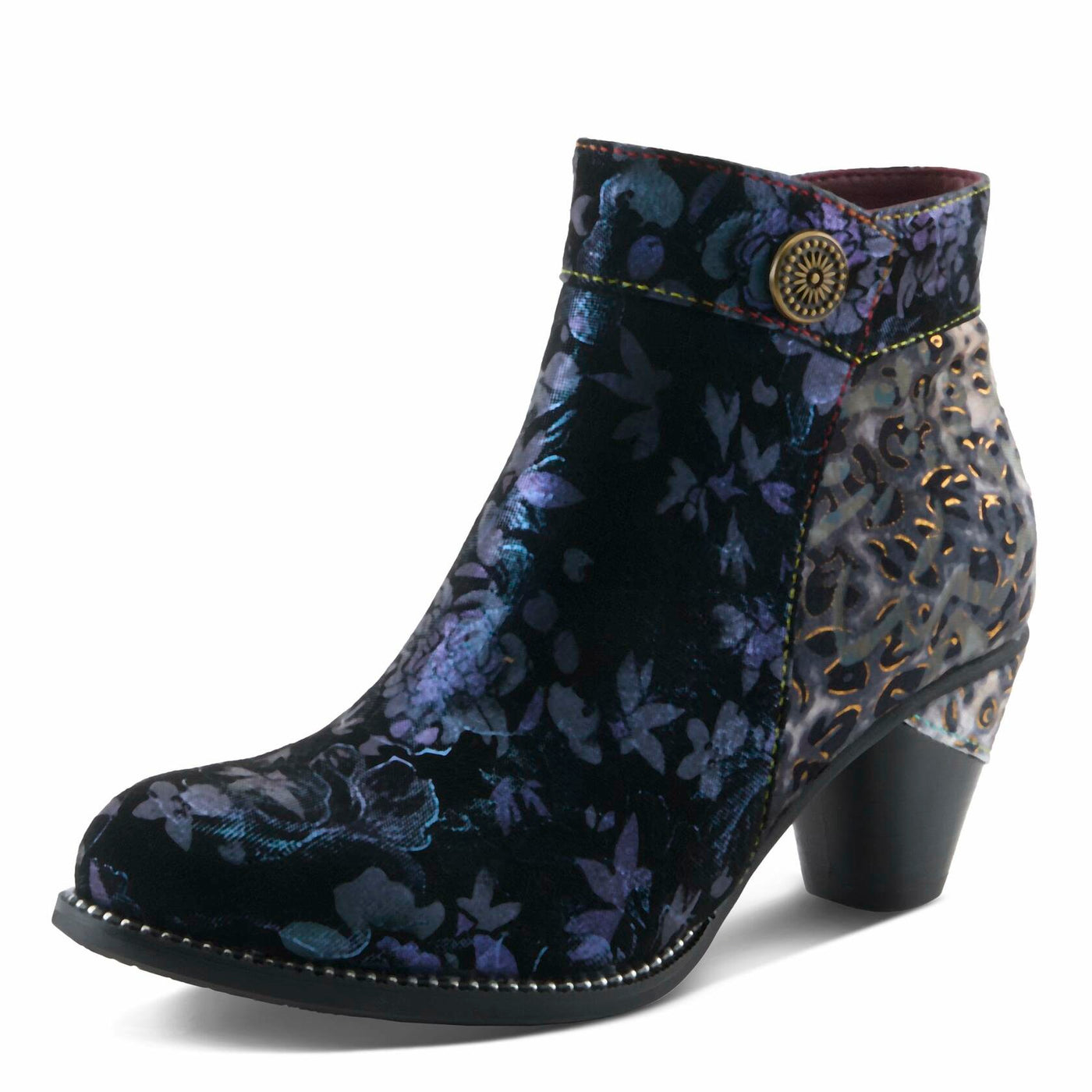 Spring Step L'Artiste Dessalynn Heeled Booties | Suede & Velvet Ankle Boots with Vintage Charm NAVY MULTI EU 36 / US 5.5-6