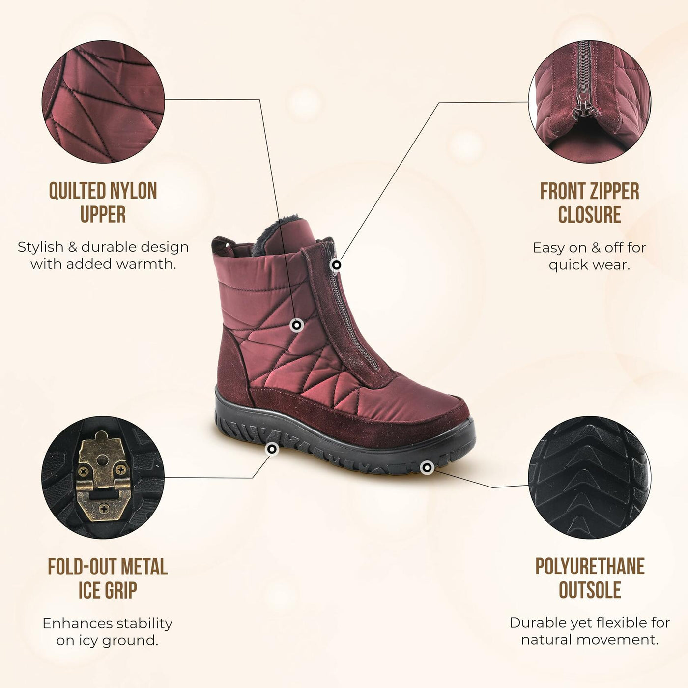 Flexus Spring Step Lakeeffect Boots for Women - Waterproof Ladies Boots with Front Zipper Closure - Women's Snow Boots for Winter - Grey EU 39 / US 8.5