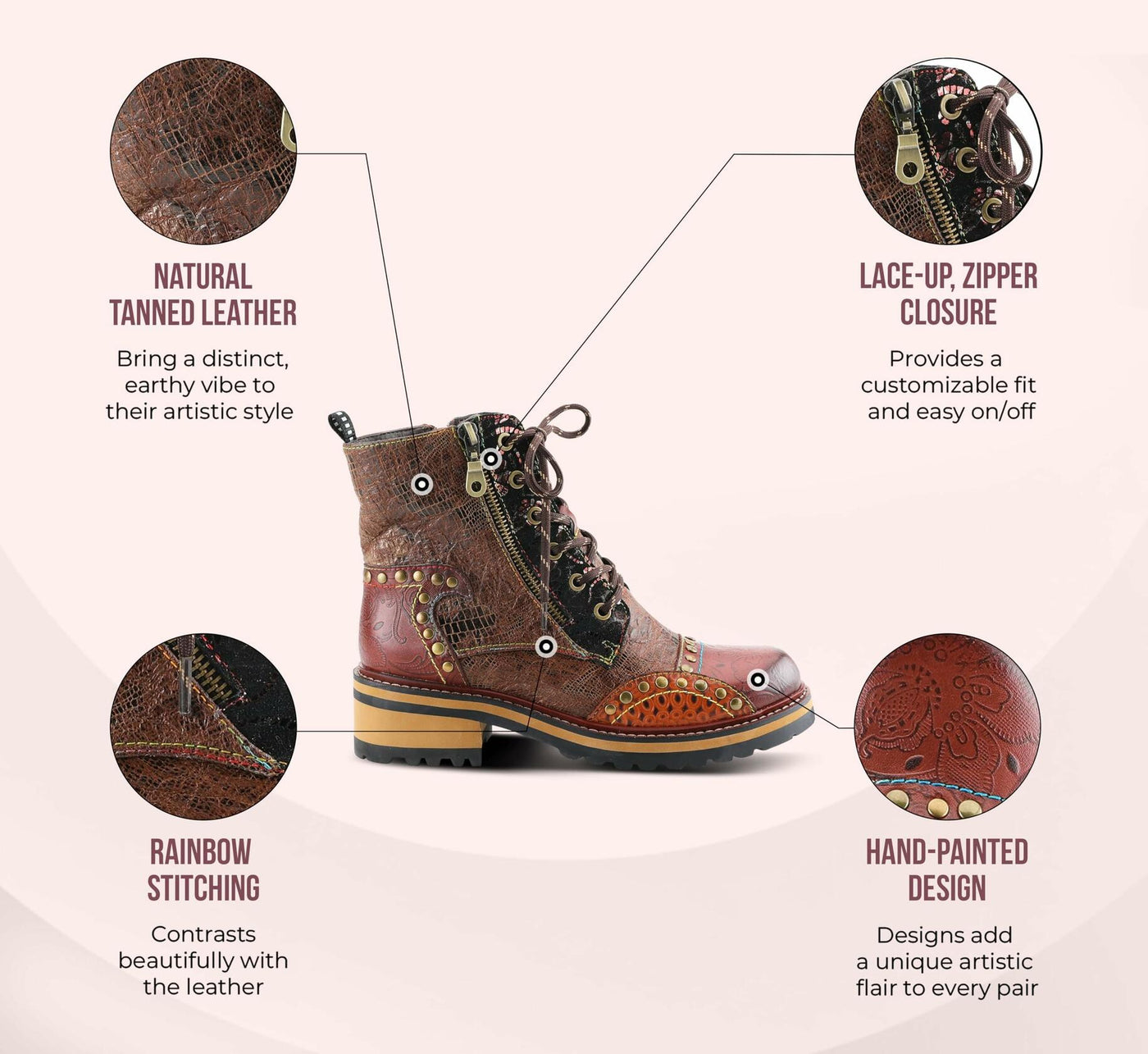 L'Artiste Rugup Leather Combination Booties for Women | Low Heel Ankle Boots for Women with Lace Up and Zipper Closure and Faux Fur Lining SLATE MULTI EU 42 / US 10.5-11