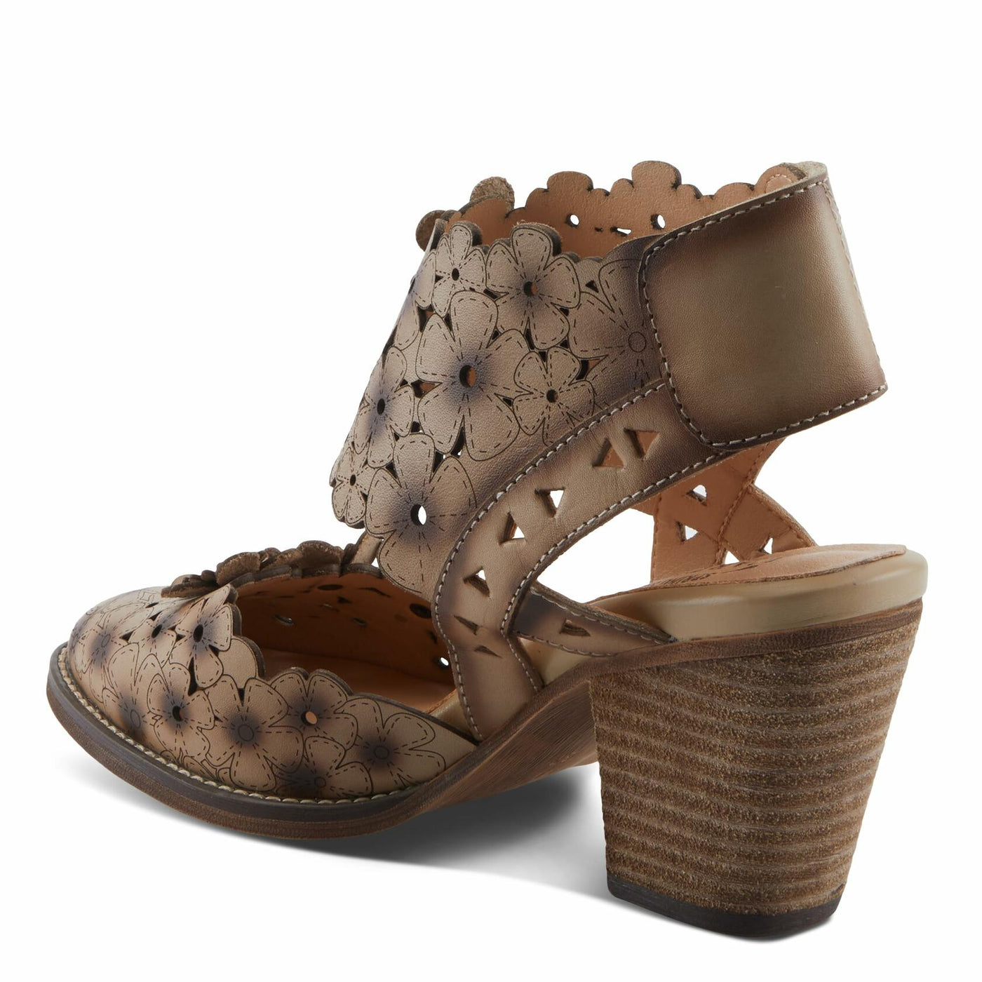 L'Artiste Women's DISTINCTION Leather Ankle Strap Sandals – Hand-Painted Floral Laser Cutout, Adjustable Strap, Closed Toe Stacked Heel BEIGE EU 41 / EU 41 / US 9.5-10