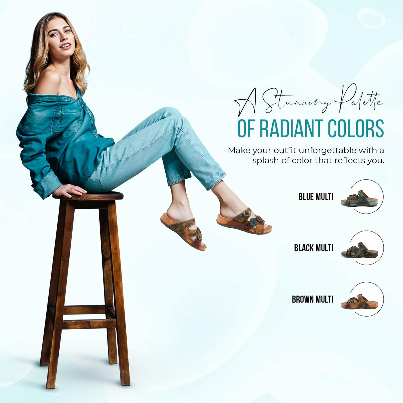 L'Artiste Women's CAELANA Slide Sandals - Hand-Painted Leather, Floral Accents, Adjustable Fit BLACK MULTI EU 37 / US 6.5-7