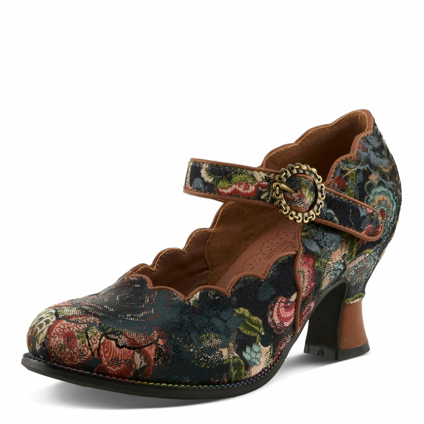 Spring Step L'Artiste Adodora-Prit Mary Jane Pumps | Baroque-Inspired Velvet & Leather Heels TAN MULTI EU 40 / US 9