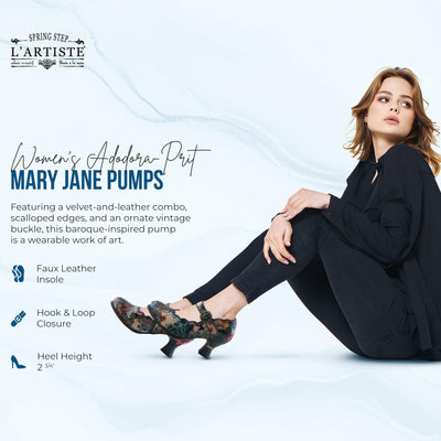Spring Step L'Artiste Adodora-Prit Mary Jane Pumps | Baroque-Inspired Velvet & Leather Heels NAVY MULTI EU 39 / US 8.5