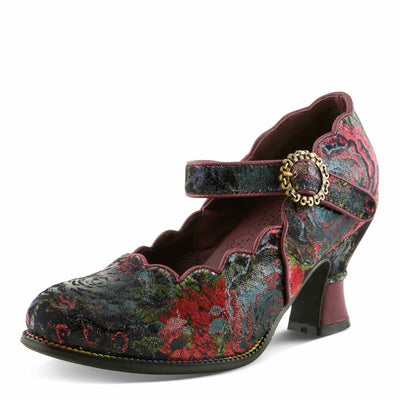 Spring Step L'Artiste Adodora-Prit Mary Jane Pumps | Baroque-Inspired Velvet & Leather Heels Plum Multi EU 41 / US 9.5-10