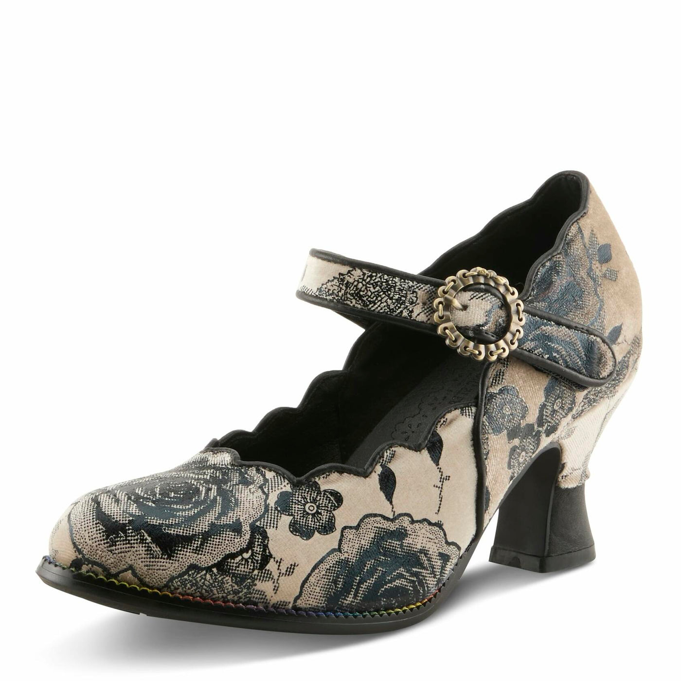 Spring Step L'Artiste Adodora-Prit Mary Jane Pumps | Baroque-Inspired Velvet & Leather Heels Black Multi EU 37 / US 6.5-7