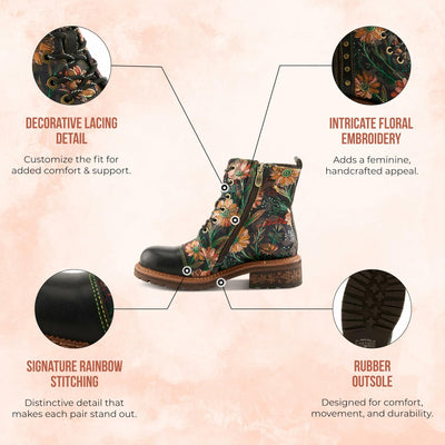 Spring Step L'Artiste Cordea Booties | Embroidered Leather Ankle Boots with Studded Details BLACK MULTI EU 37 / US 6.5-7